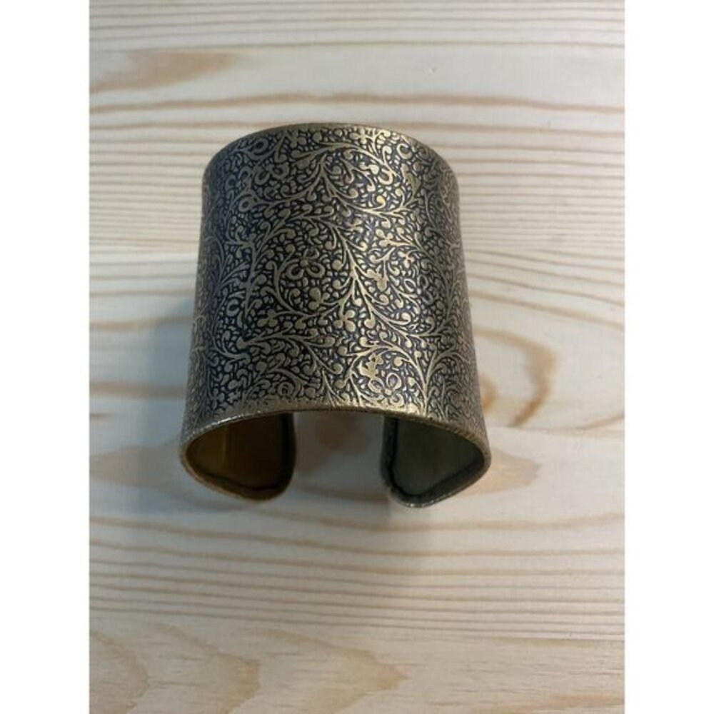 Vintage Brass Cuff Bracelet Victorian Style Adjustable Fit